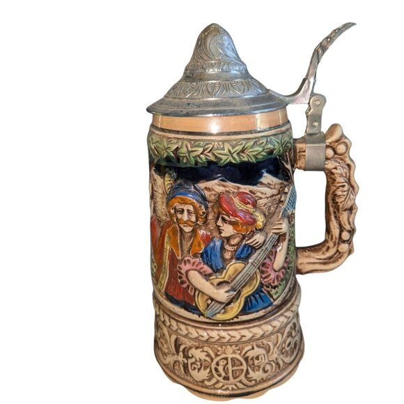 Vintage Toyo West Germany Musical Beer Stein Mug with Lid & Hand-Painted Design - Picture 3 of 9